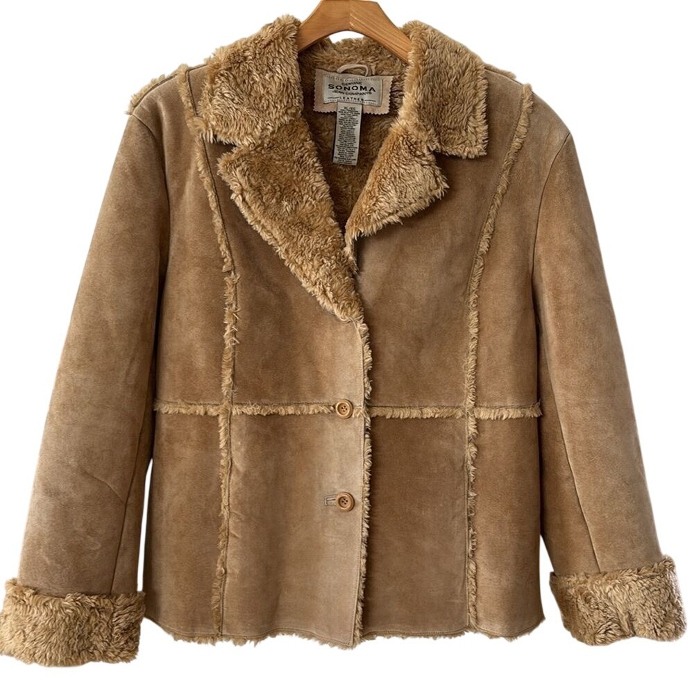 brown Suede‎ Coat Leather Penny Lane Y2K jacket Shearling Vintage XL